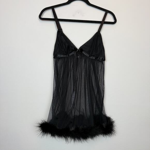 Cinematoile Seductivewear Tops - Cinematoile Seductivewear mesh lingerie top feather trim small festival